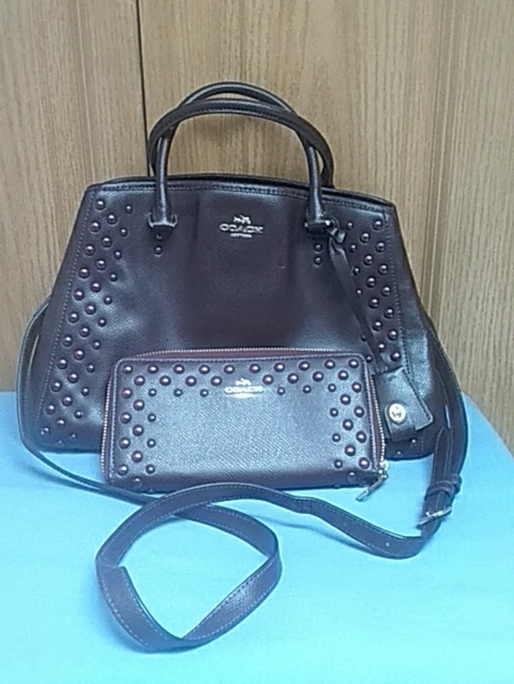 Coach Small Margot Studded Leather Satchel with Matching Zip Wallet